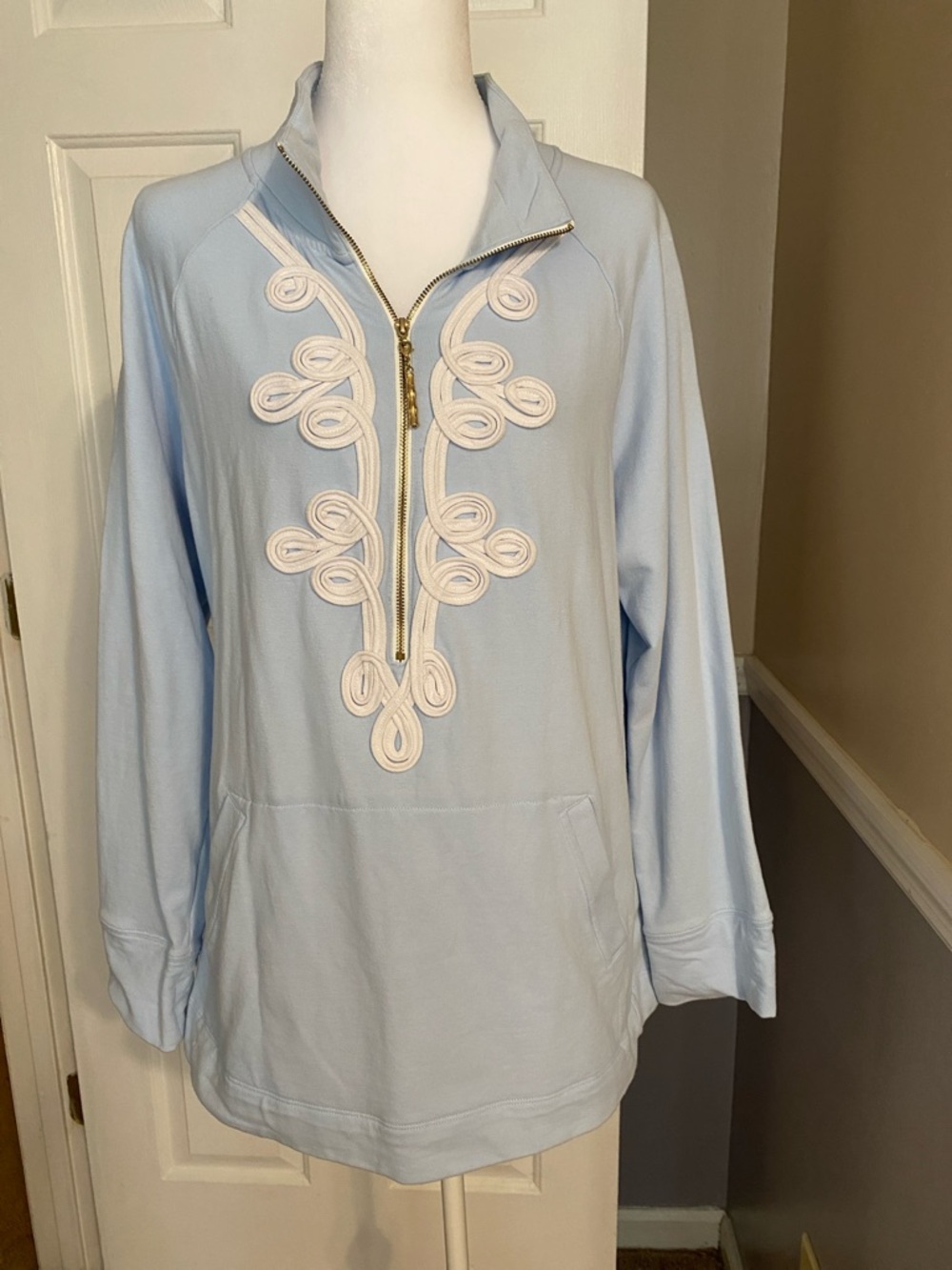 Lilly Pulitzer Pale Blue Half-Zip Sweater with White Appliqué
